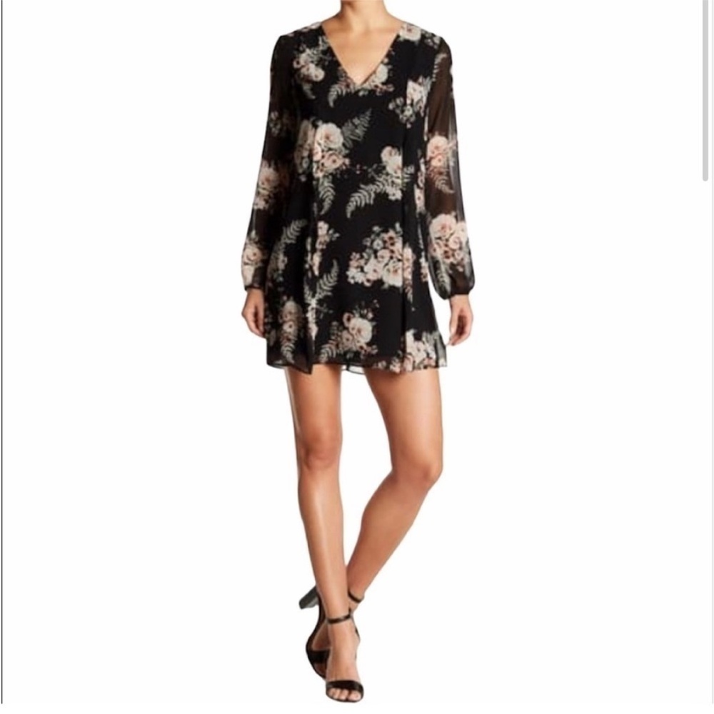 BCBGeneration Black Floral V-Neck Long-Sleeve Mini Dress